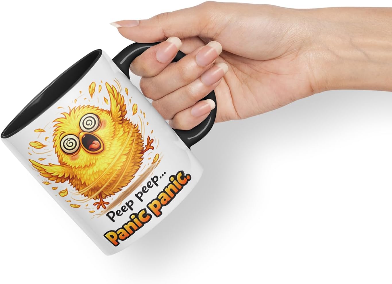 Vixar Peep Peep Panic Panic Chick Coloured Ceramic Mug Cup Gift, 11oz (Black)