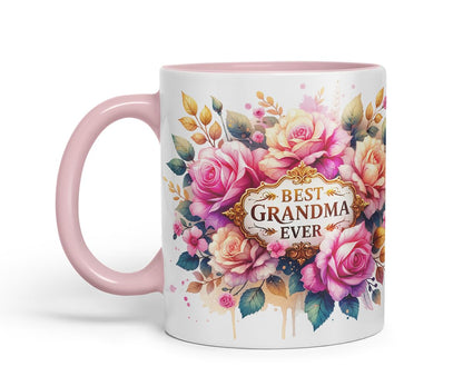 Vixar Best Grandma Ever Floral Mug – Coloured Ceramic Mug Cup Gift, 11oz (Black)