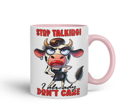Vixar Stop Talking I Already Don't Care Funny Cow – Coloured Ceramic Mug Cup Gift, 11oz (Black)