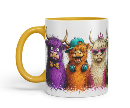 Vixar Highland Cow Mug – Cute Scottish Cow Animal Coloured Ceramic Mug Cup Gift, 11oz (Black)