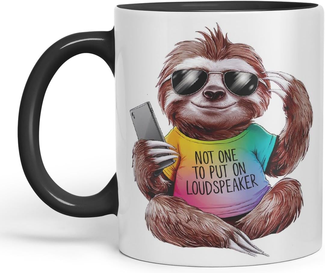 Vixar Not One to Put on Loudspeaker – Coloured Ceramic Mug Cup Gift, 11oz (Black)