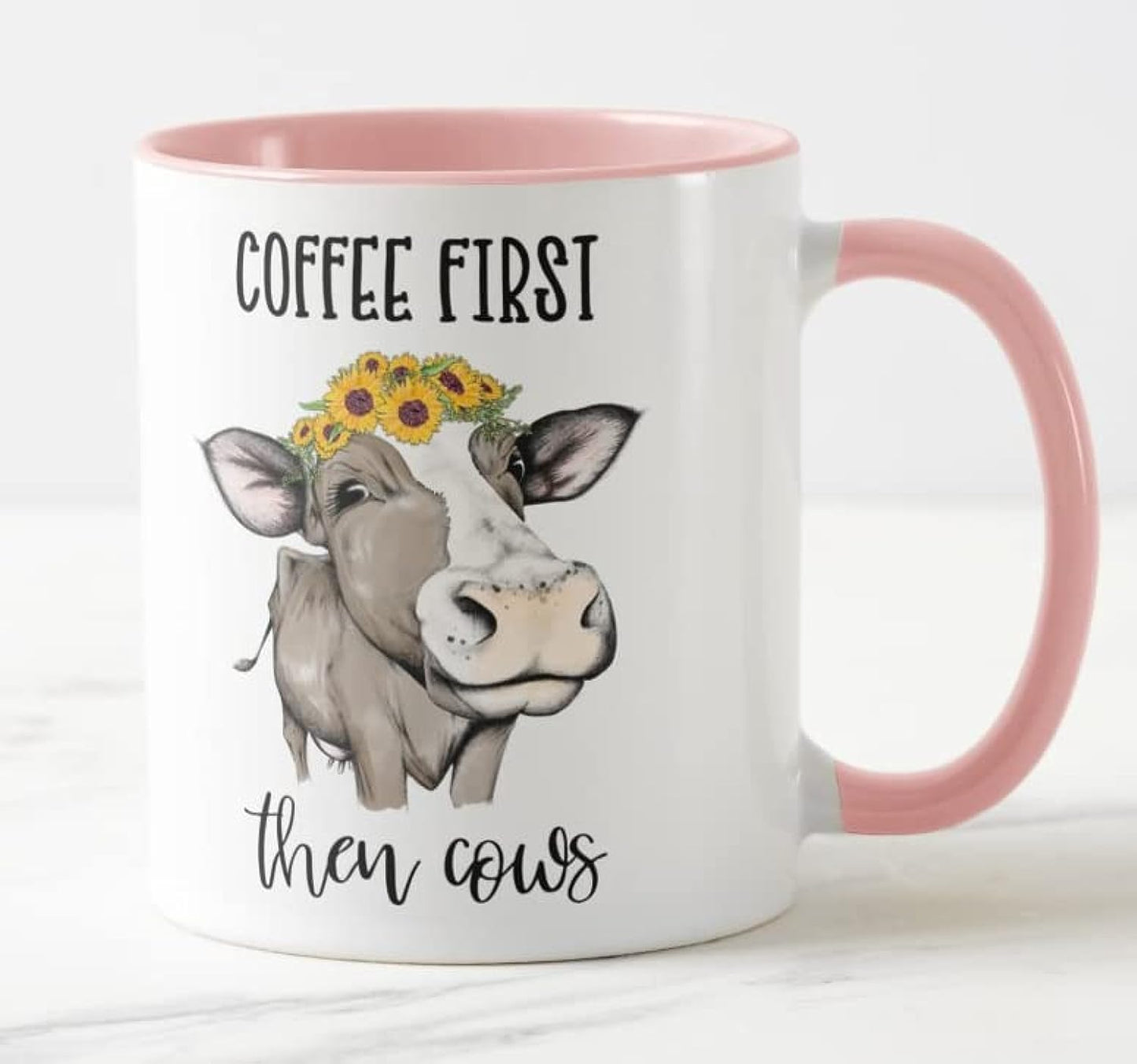 Vixar Coffee First Then Cows Coloured Mug Cup Gift Birthday Work Office Christmas Tea Coffee