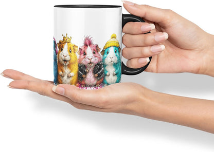 Vixar Guinea Pig Mug – Cute Guinea Pig Animal Coloured Ceramic Mug Cup Gift, 11oz (Black)