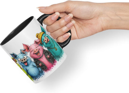 Vixar Pig Mug – Cute Pig Coloured Ceramic Mug Cup Gift, 11oz (Black)