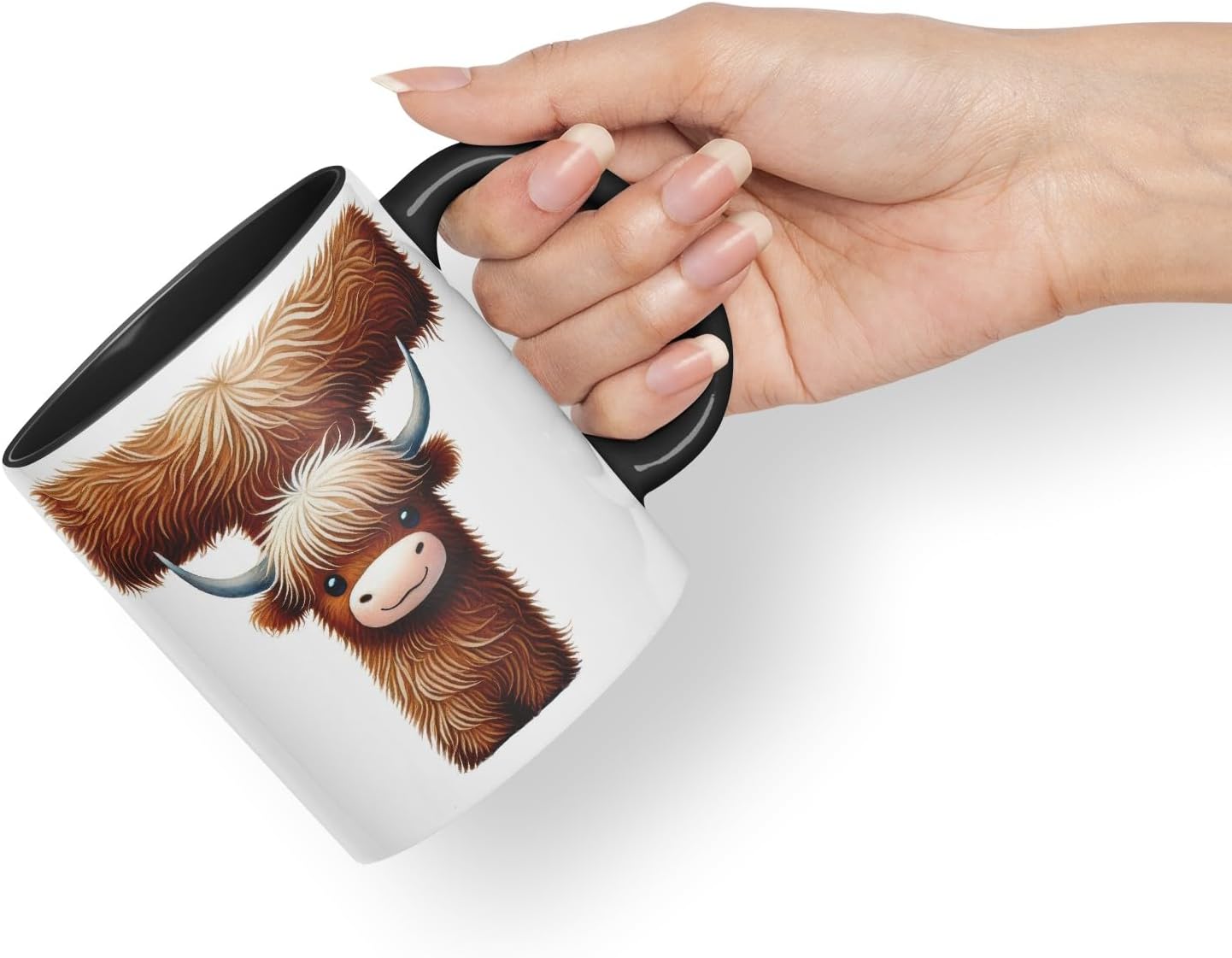 Highland Cow Alphabet Monogram Coloured Ceramic Cup Mug Letter T Rustic Farmhouse Animal Letter Gift V2 11oz (Black)