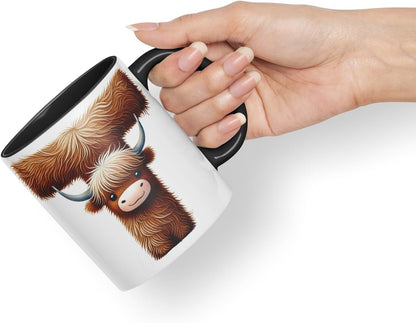 Highland Cow Alphabet Monogram Coloured Ceramic Cup Mug Letter T Rustic Farmhouse Animal Letter Gift V2 11oz (Black)