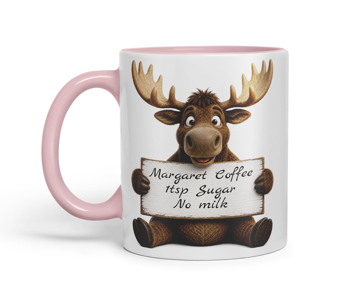 Vixar Personalised Moose Mug with Name or Custom Message – Cute Animal Coloured Ceramic Mug Cup Gift, 11oz (Black)