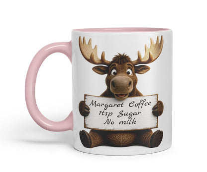 Vixar Personalised Moose Mug with Name or Custom Message – Cute Animal Coloured Ceramic Mug Cup Gift, 11oz (Black)
