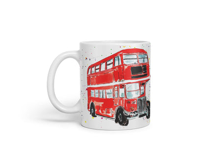 Vixar Bus Classic London Busses Red Watercolour Art Coloured Mug Cup Gift Birthday Work Office Tea Coffee