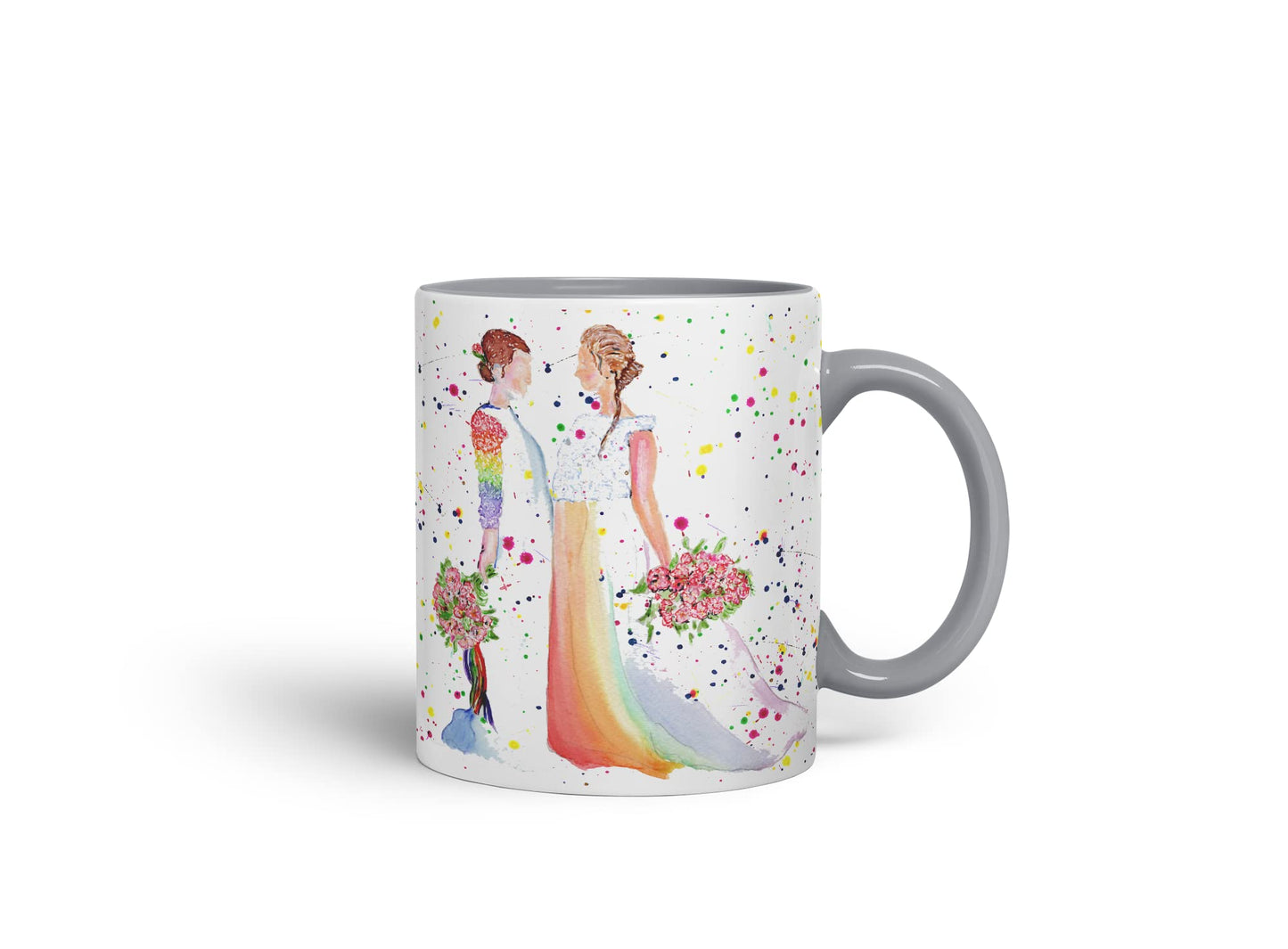 Vixar Wedding Mrs and Mrs Pride Lesbian Gay Watercolour Art Coloured Mug Cup Gift Birthday Work Office Tea Coffee