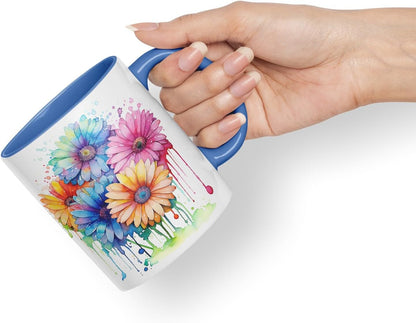 Vixar Gerbera Daisy Bright Bloom Mug Coloured Ceramic Mug Cup Gift, 11oz (C Blue)