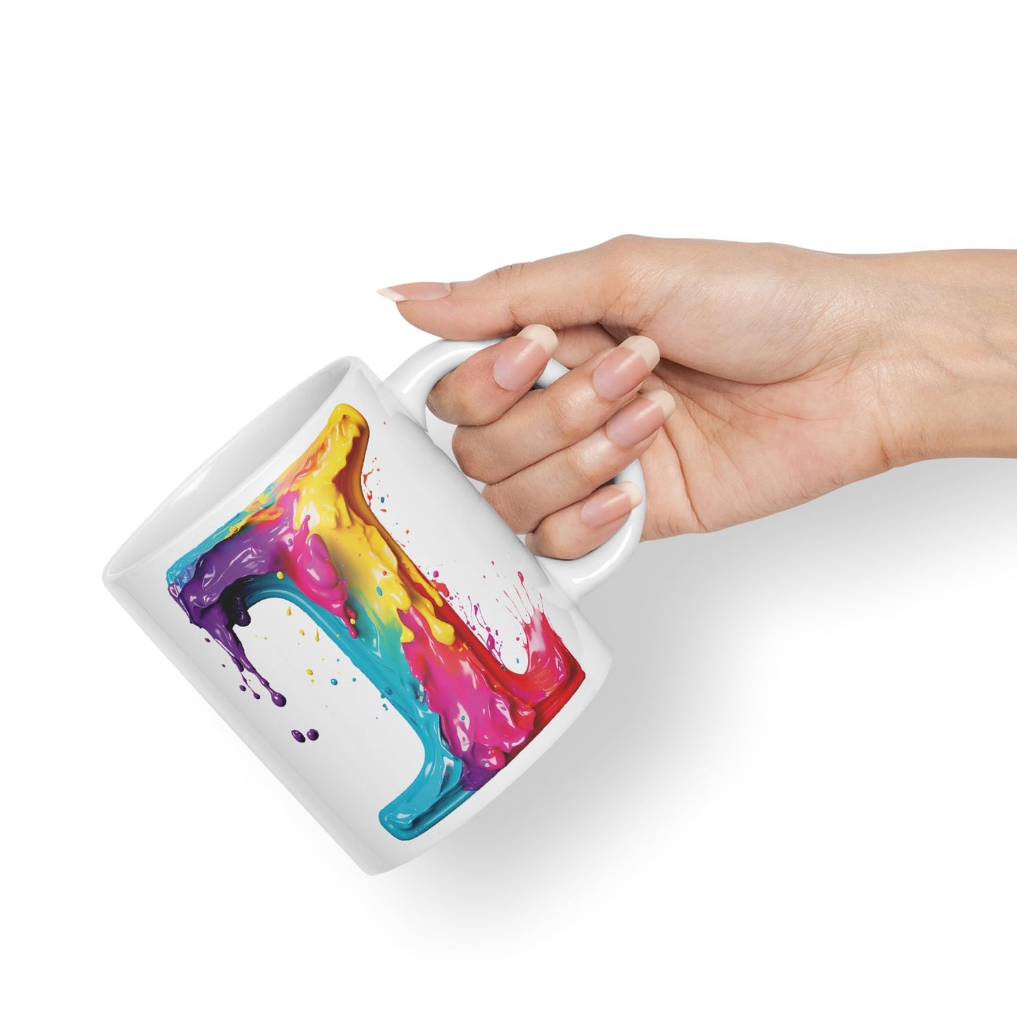 Letter I mug, Alphabet Letter I Monogram watercolour Ceramic Coloured Mug Cup for Tea Coffee Hot brew 330ml 11Oz Gift