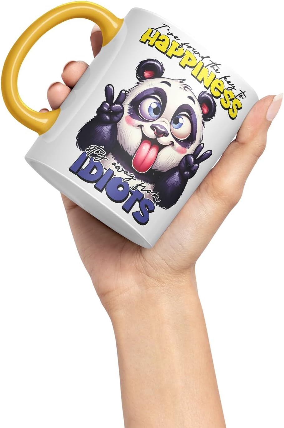 Vixar I've Found The Key to Happiness – Stay Away from Idiots Coloured Ceramic Mug Cup 11oz Funny Sarcastic Gift (Gold Yellow)