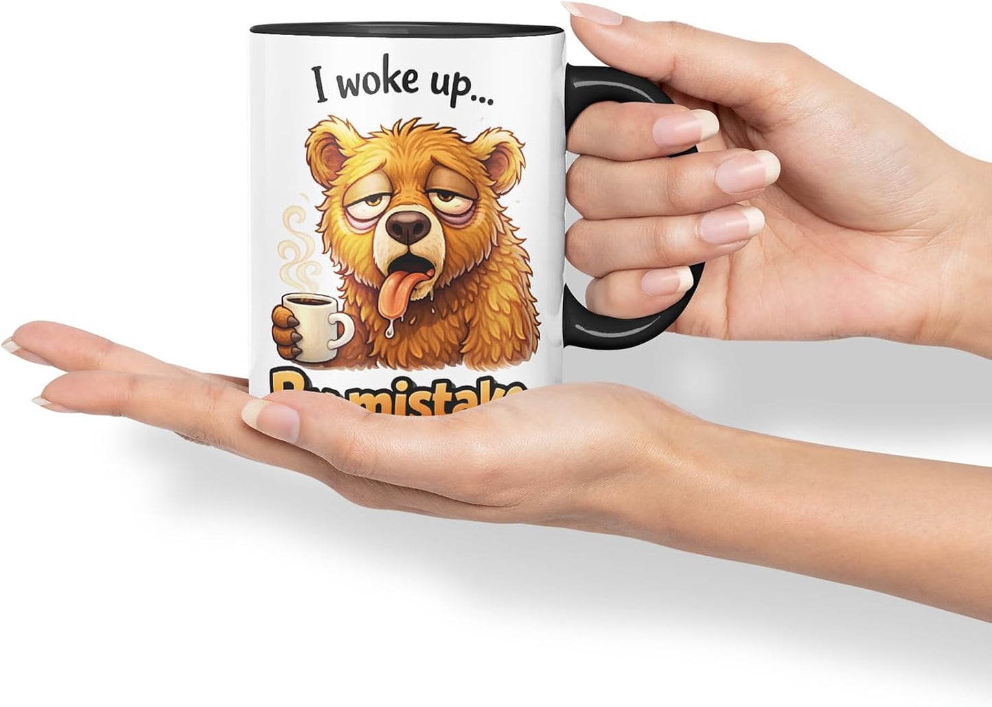 Vixar I Woke Up By Mistake Bear Coloured Ceramic Mug Cup Gift, 11oz (Black)