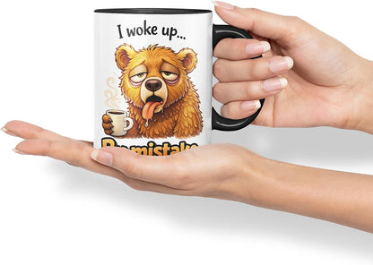 Vixar I Woke Up By Mistake Bear Coloured Ceramic Mug Cup Gift, 11oz (Black)