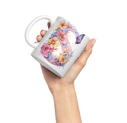 Letter S mug, Floral flowers butterfly Alphabet Letter S Monogram watercolour Ceramic Coloured Mug Cup for Tea Coffee Hot brew 330ml 11Oz Gift