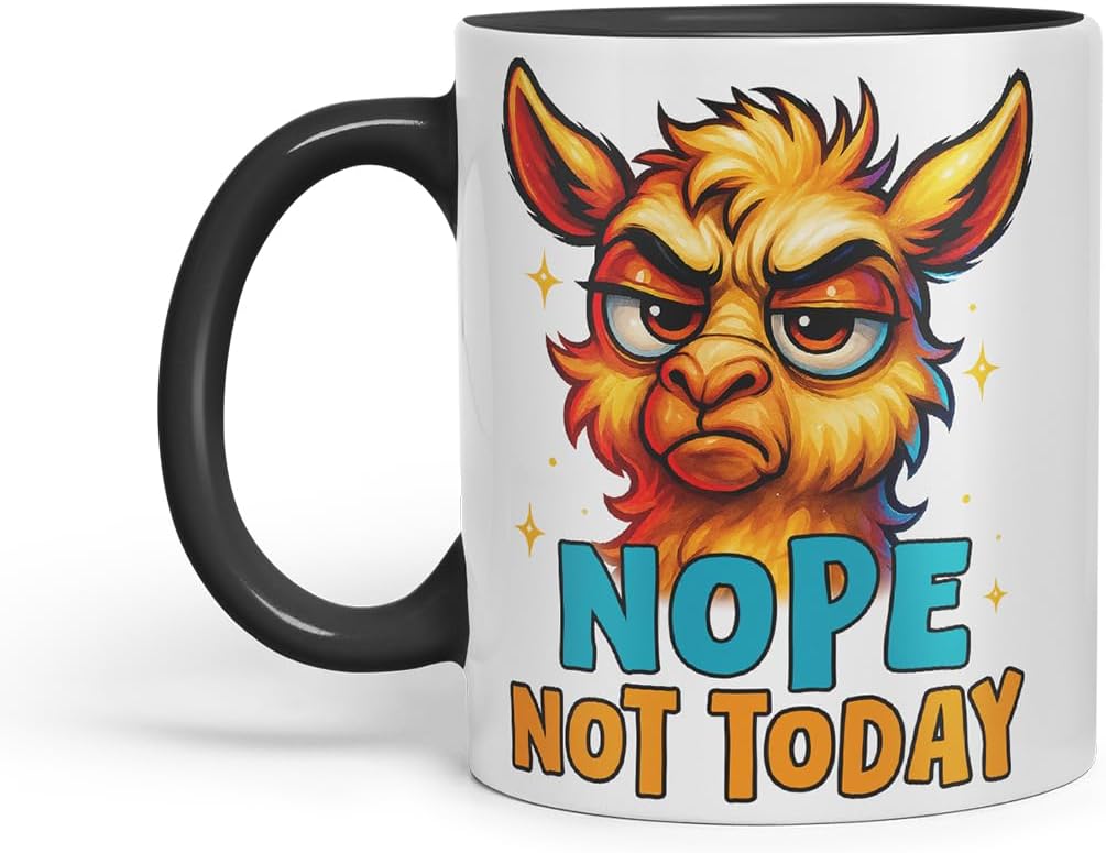 Vixar Nope Not Today Sarcastic Llama – Coloured Ceramic Mug Cup Gift, 11oz (Black)