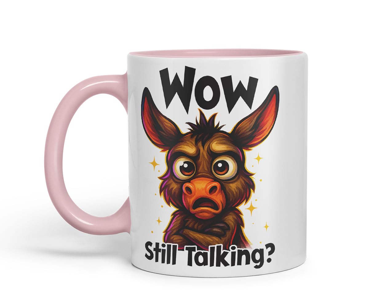 Wow Still Talking Sarcastic Donkey – Coloured Ceramic Mug Cup Gift, 11oz (Black)