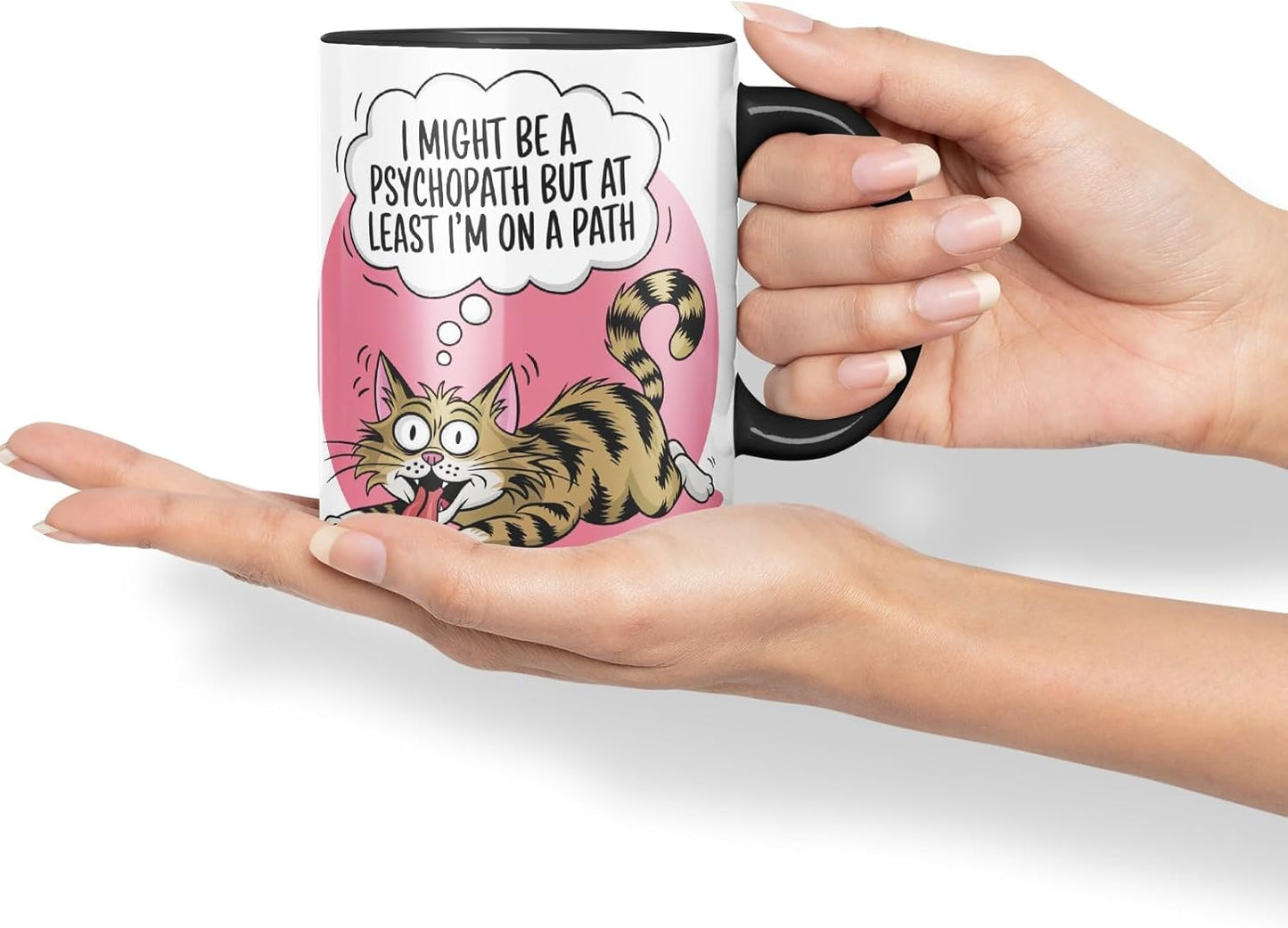 Vixar I Might Be a P** But at Least I’m on a Path Sarcastic cat Coloured Ceramic Mug Cup Gift, 11oz (Black)