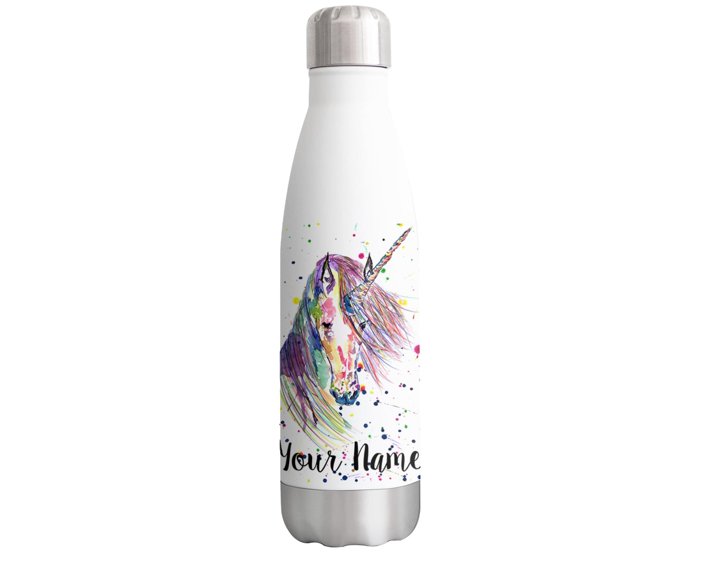 Vixar Unicorn Personalised Custom Bottle with your Text/names horn Watercolour Bottle Double Wall Insulated Stainless Steel Sport Drinks 500m horn