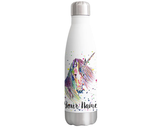 Vixar Unicorn Personalised Custom Bottle with your Text/names horn Watercolour Bottle Double Wall Insulated Stainless Steel Sport Drinks 500m horn