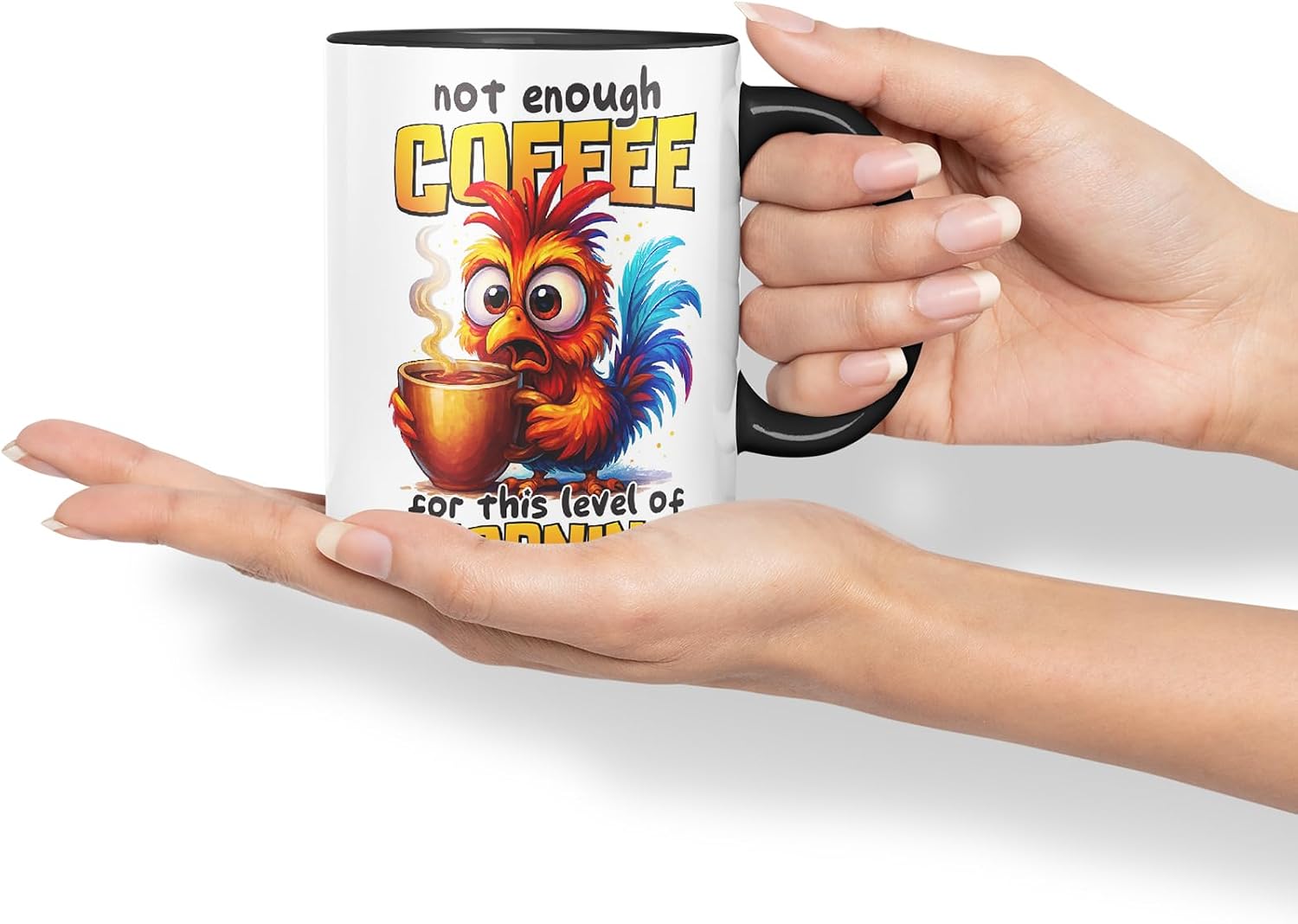 Vixar Not Enough Coffee for This Level of Morning Funny Rooster Mug – Coloured Ceramic Mug Cup Gift, 11oz (Black)
