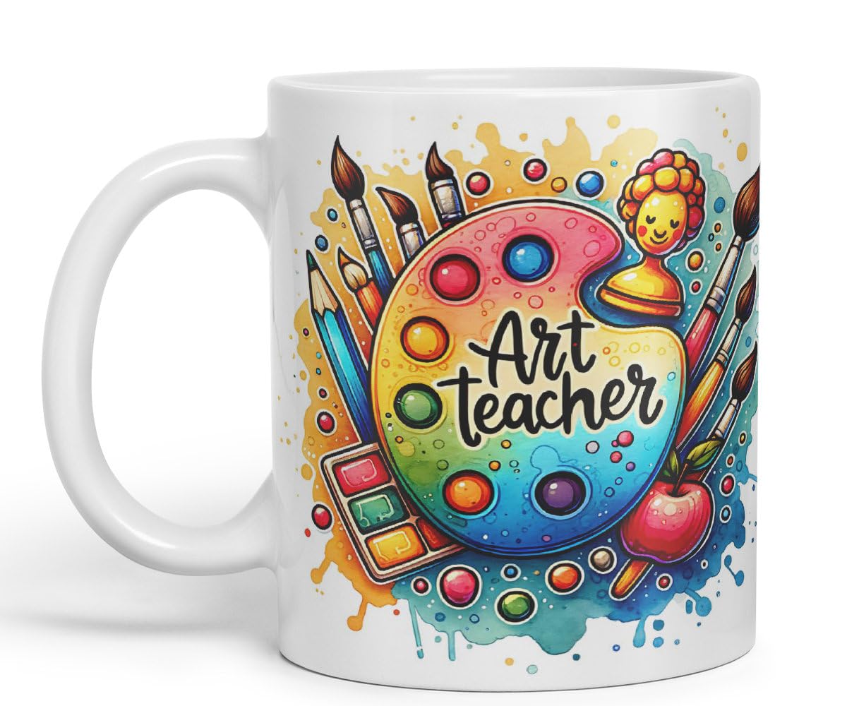 Vixar Art Teacher Mug Thank You, End of School Gift Ceramic Coloured Mug Cup for Tea Coffee Hot Brew 330ml 11Oz Gift