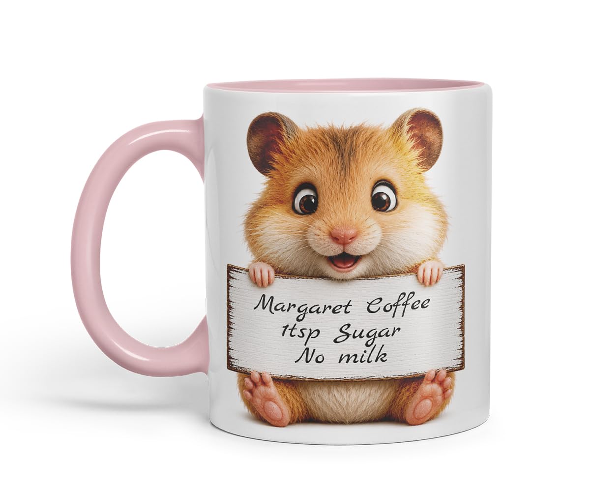 Vixar Personalised Hamster Mug with Name or Custom Message – Cute Animal Coloured Ceramic Mug Cup Gift, 11oz (Black)