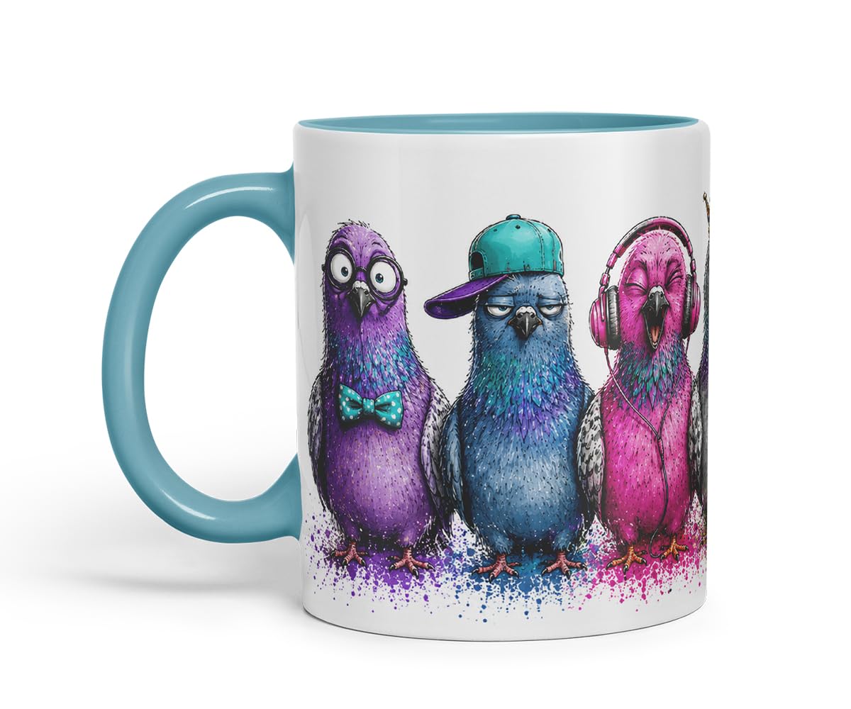 Pigeons Bird Mug – Cute Pigeons Coloured Ceramic Mug Cup Gift, 11oz (Black)
