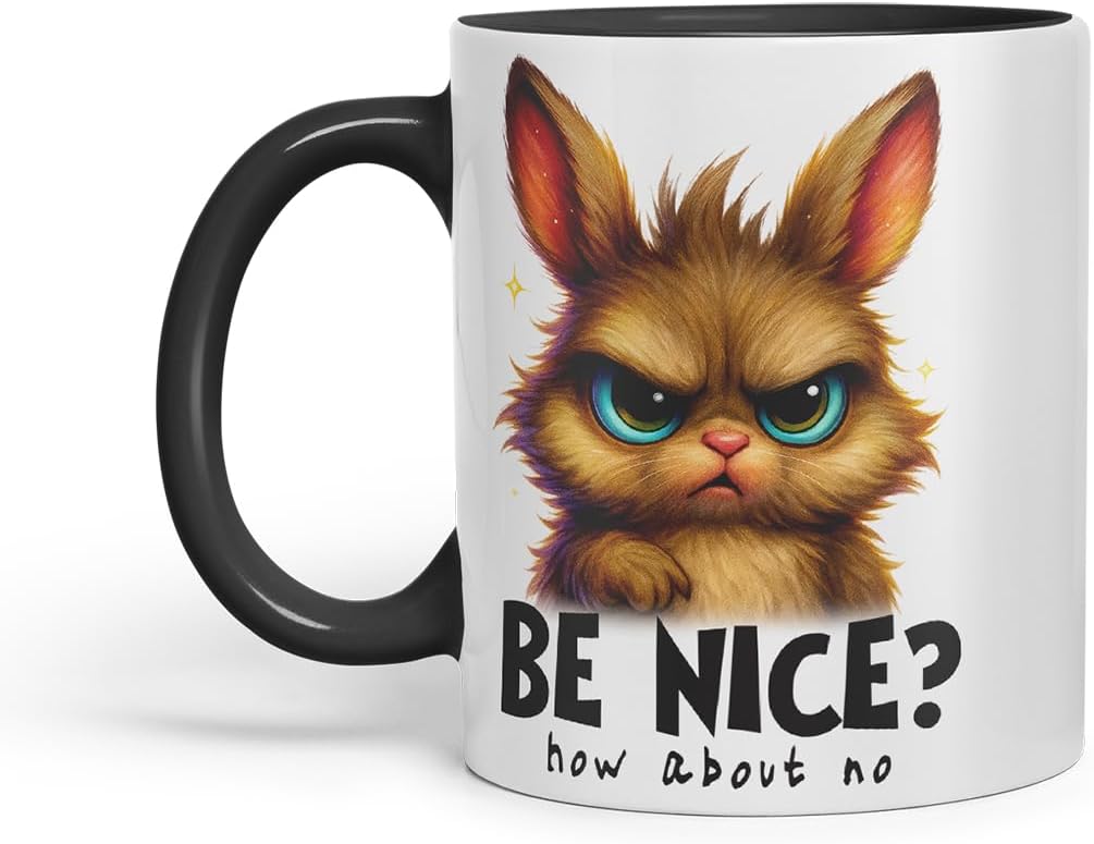 Vixar Be Nice How About No Funny Rabbit Bunny Mug – Coloured Ceramic Mug Cup Gift, 11oz (Black)