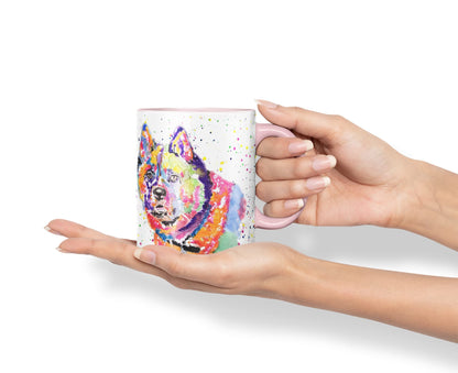 Vixar Akita Japanese Dog Breed Pet Animals Watercolour Art Coloured Mug Cup Gift Birthday Work Office Tea Coffee