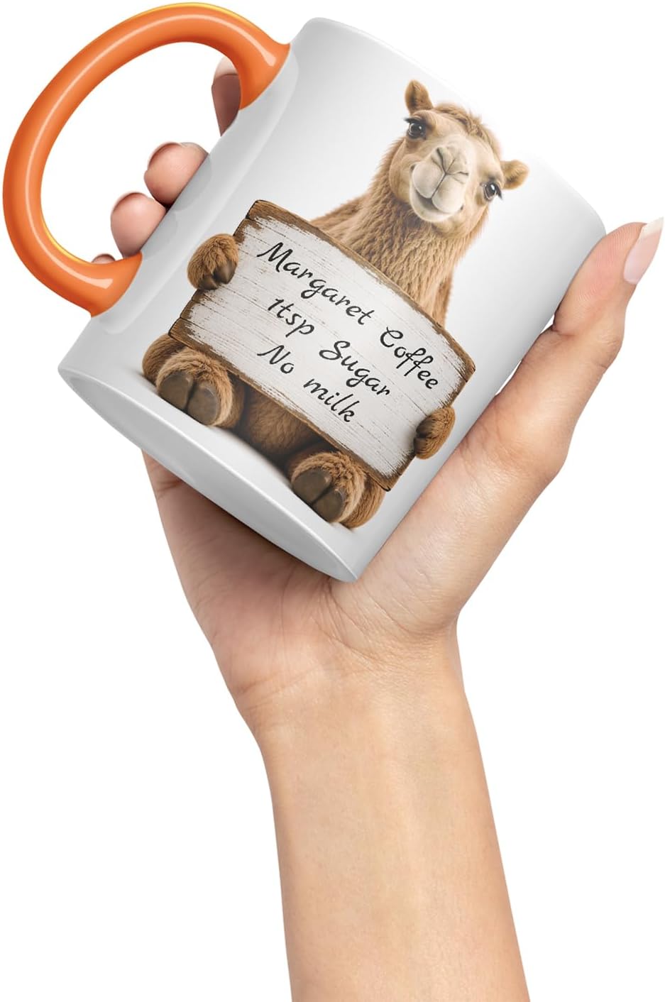 Vixar Personalised Camel Mug with Name or Custom Message – Cute Animal Coloured Ceramic Mug Cup Gift, 11oz (Orange)