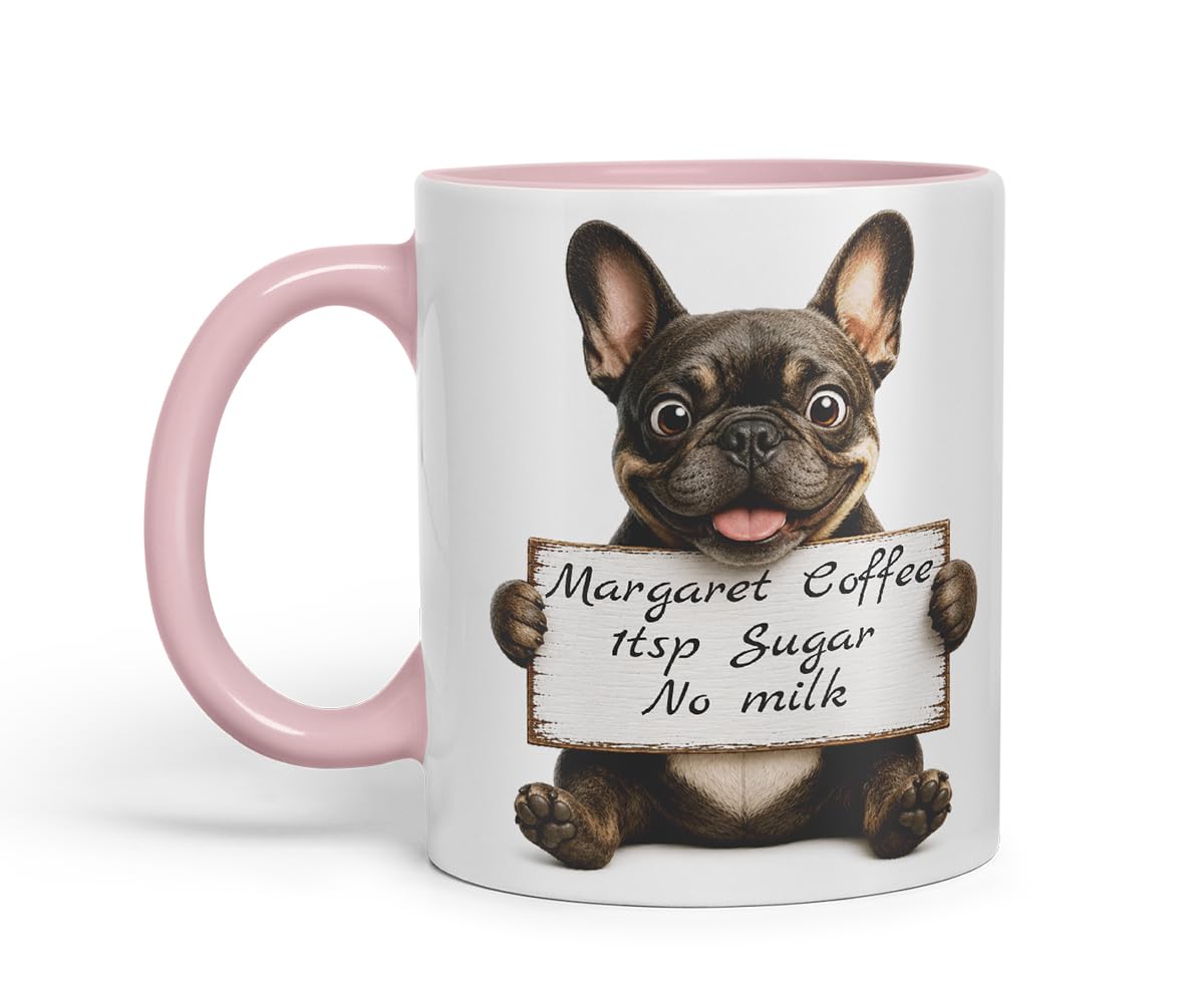 Vixar Personalised French Bulldog Dog Pet Mug with Name or Custom Message – Cute Animal Coloured Ceramic Mug Cup Gift, 11oz (Black)