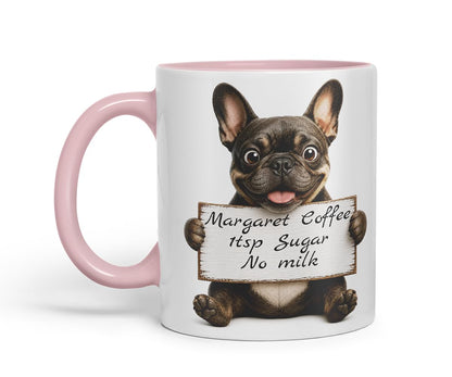 Vixar Personalised French Bulldog Dog Pet Mug with Name or Custom Message – Cute Animal Coloured Ceramic Mug Cup Gift, 11oz (Black)