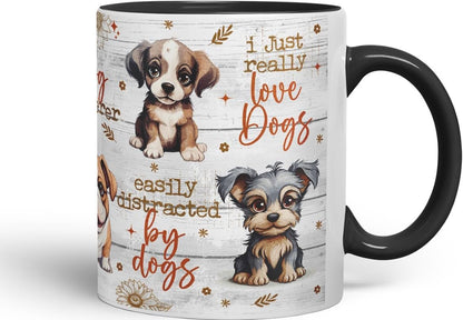 Vixar Dog Whisperer Mug – Easily Distracted by Dogs Coloured Ceramic Mug Cup Gift, 11oz (Black)