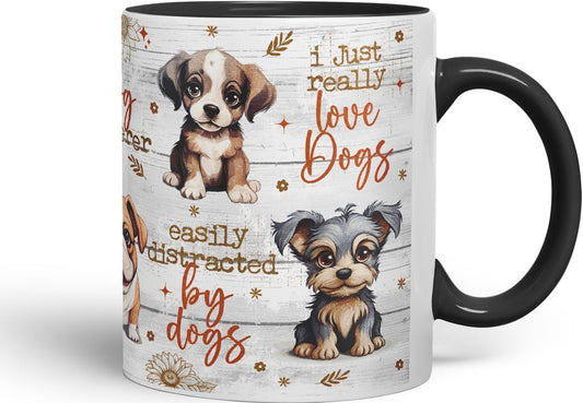 Vixar Dog Whisperer Mug – Easily Distracted by Dogs Coloured Ceramic Mug Cup Gift, 11oz (Black)