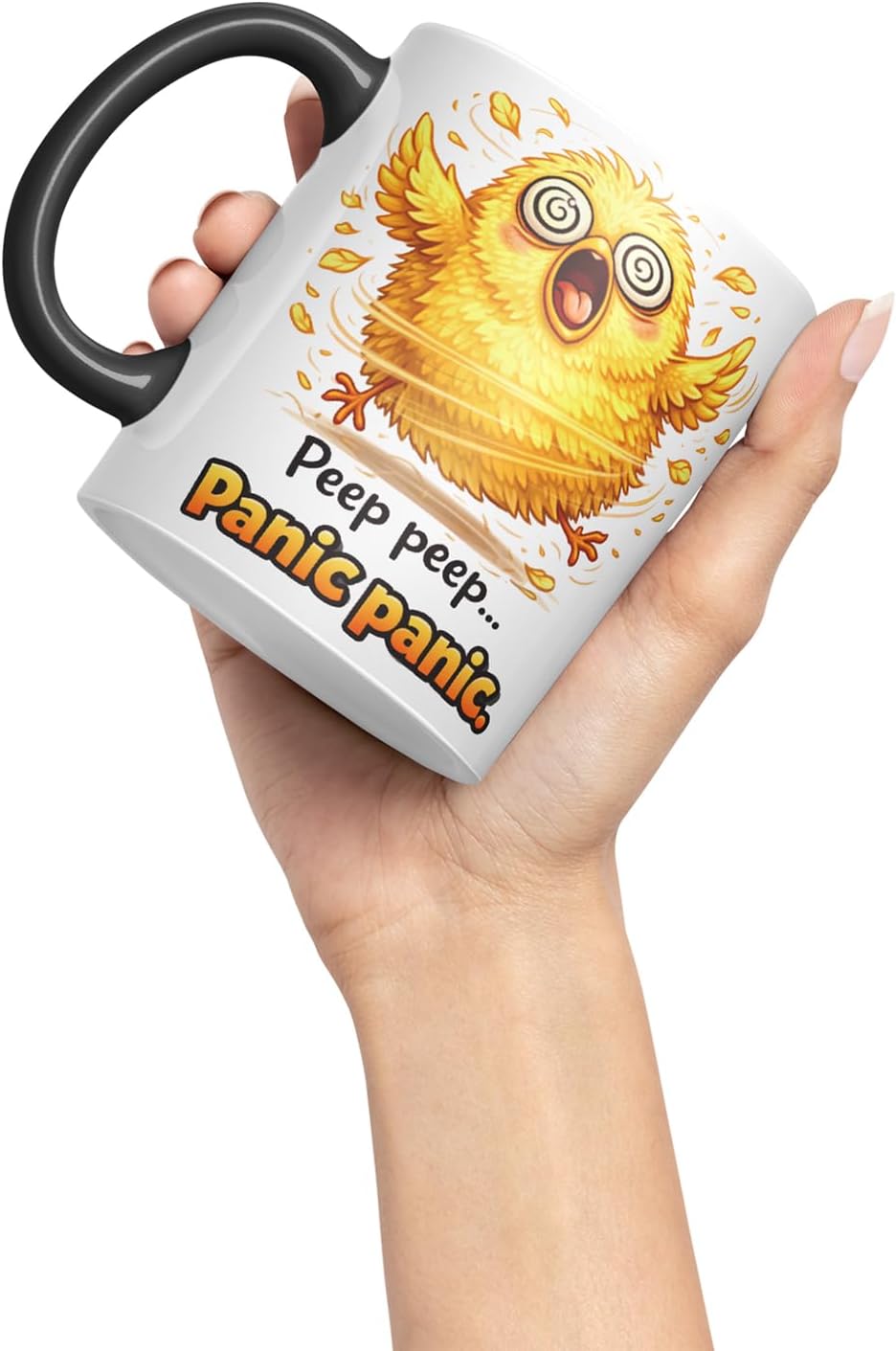 Vixar Peep Peep Panic Panic Chick Coloured Ceramic Mug Cup Gift, 11oz (Black)
