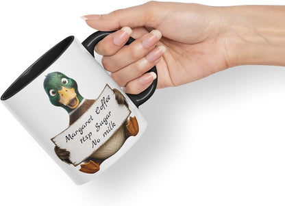 Vixar Personalised Duck Mug with Name or Custom Message – Cute Animal Coloured Ceramic Mug Cup Gift, 11oz (Black)