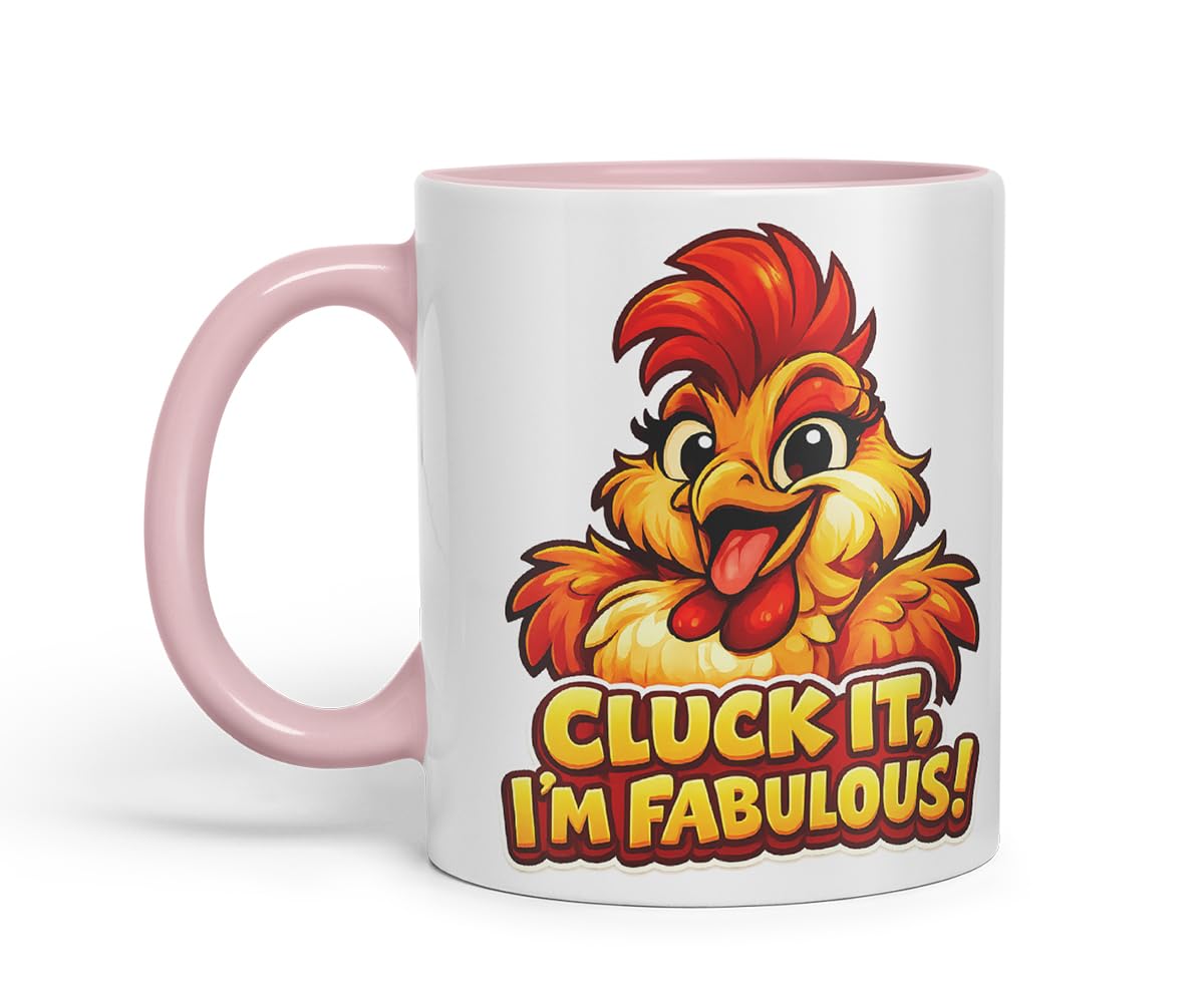 Vixar Cluck It I'm Fabulous Chicken Coloured Ceramic Mug Cup Gift, 11oz (Black)