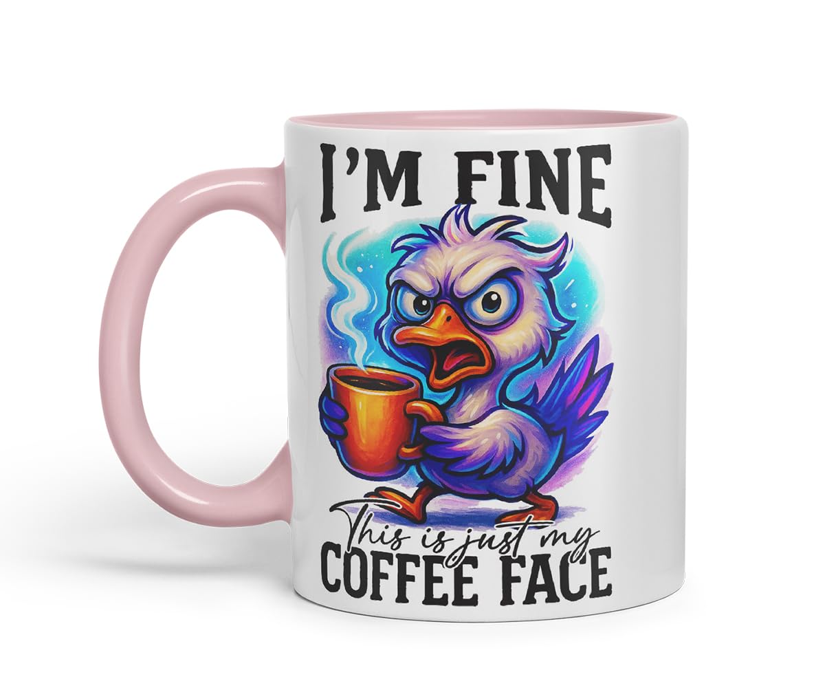 Vixar I'm Fine This is Just My Coffee Face Funny Bird Mug – Coloured Ceramic Mug Cup Gift, 11oz (Black)