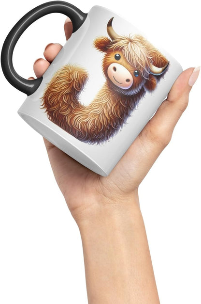 Highland Cow Alphabet Monogram Coloured Ceramic Cup Mug Letter J Rustic Farmhouse Animal Letter Gift V2 11oz (Black)