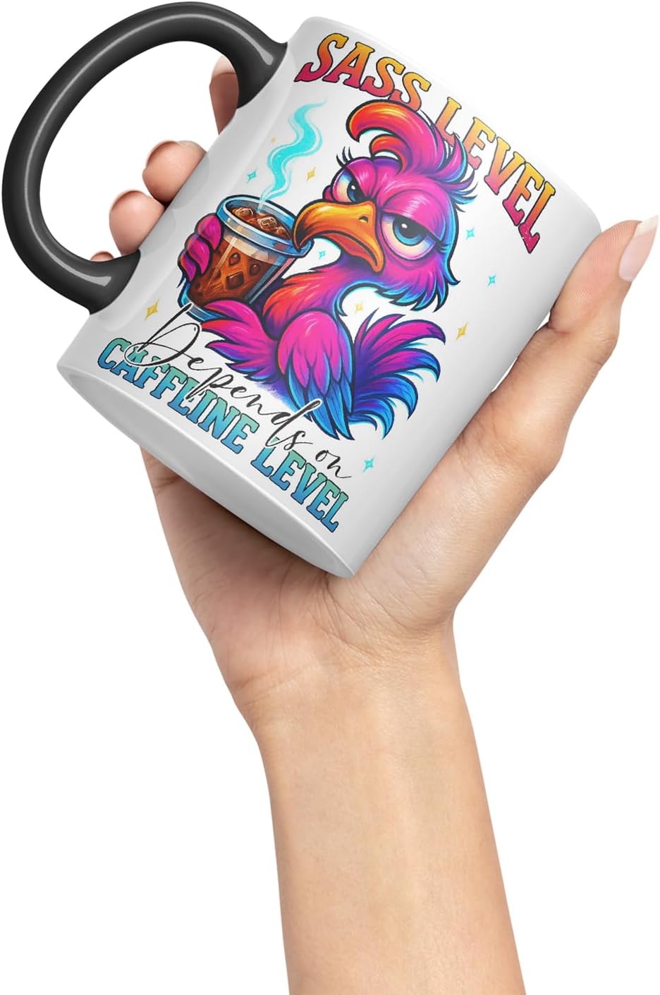 Vixar Sass Level Depends On Caffeine Level Funny Bird Coffee Mug – Coloured Ceramic Mug Cup Gift, 11oz (Black)