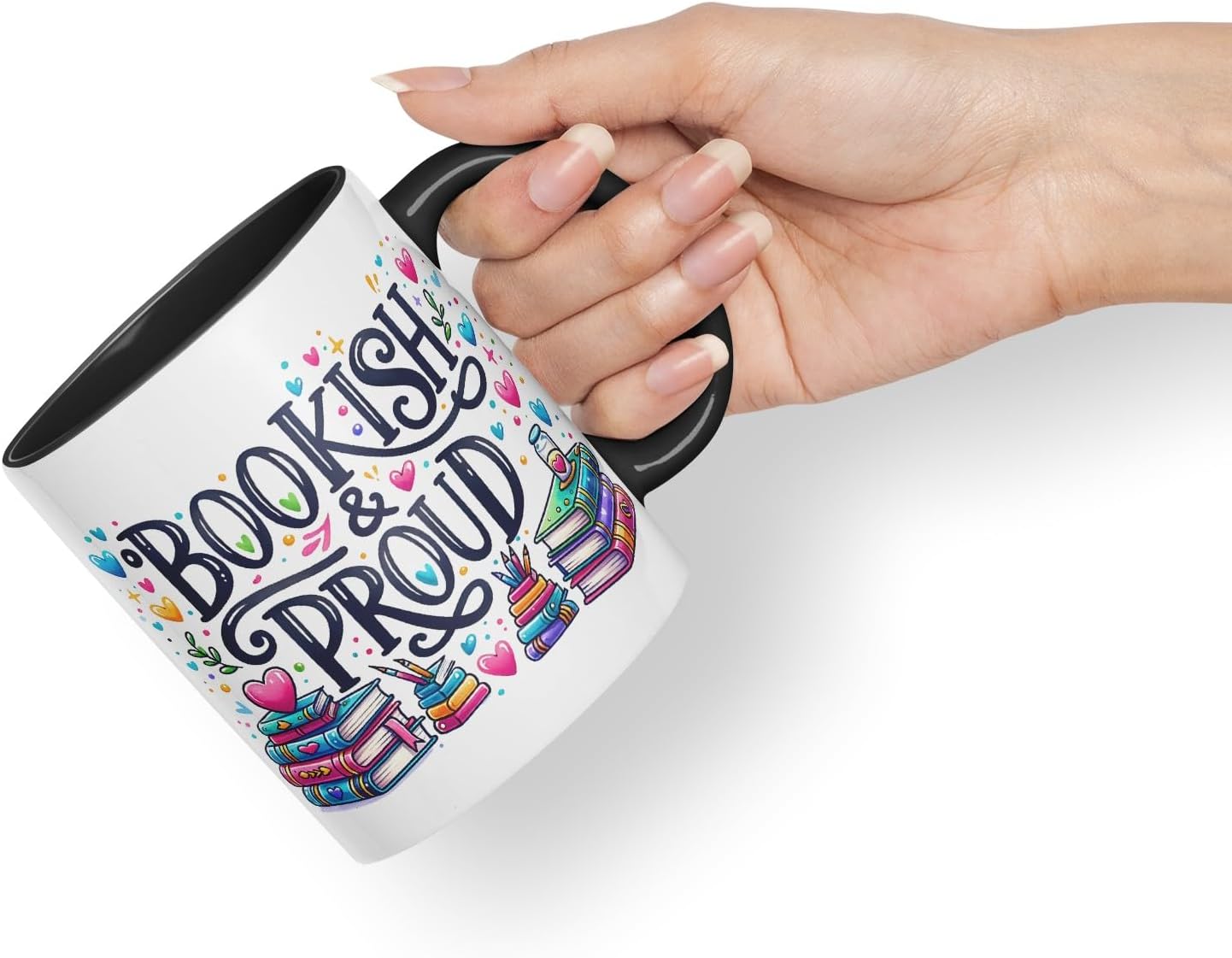 Vixar Bookish & Proud Coloured Mug Cup for Book Lovers 11oz (Black)
