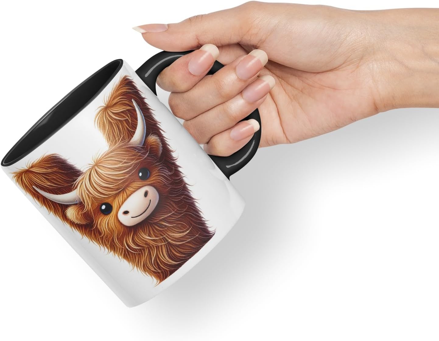 Highland Cow Alphabet Monogram Coloured Ceramic Cup Mug Letter V Rustic Farmhouse Animal Letter Gift V2 11oz (Black)