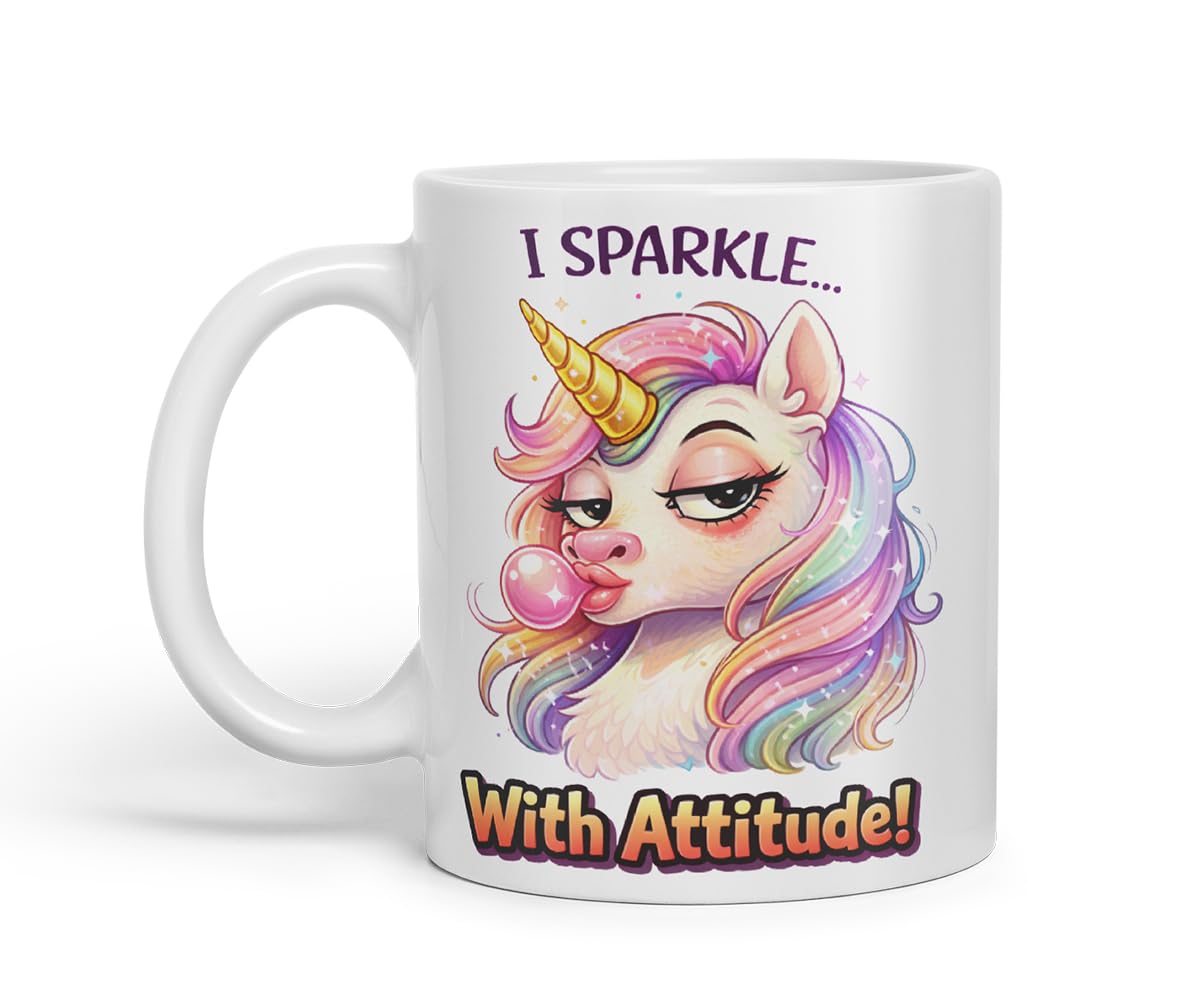 Vixar I Sparkle with Attitude Unicorn Coloured Ceramic Mug Cup Gift, 11oz (Black)