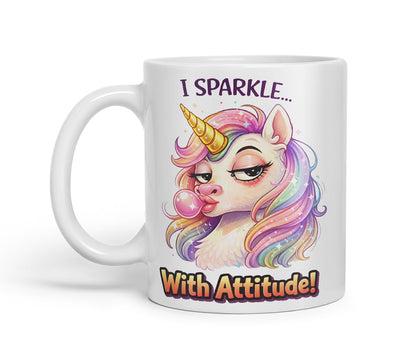 Vixar I Sparkle with Attitude Unicorn Coloured Ceramic Mug Cup Gift, 11oz (Black)