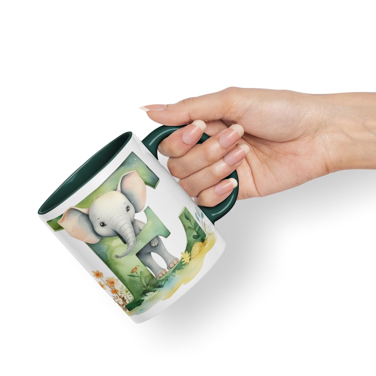 Letter E mug, Animals Alphabet Letter E Monogram animal for kids Ceramic Coloured Mug Cup for Tea Coffee Hot brew 330ml 11Oz Gift