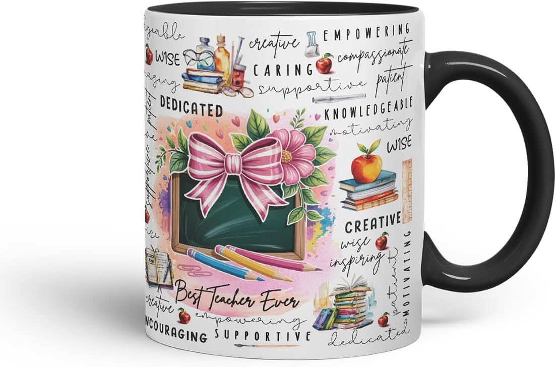 Vixar Best Teacher Ever Mug – Coloured Ceramic Mug Cup Gift, 11oz (Black)