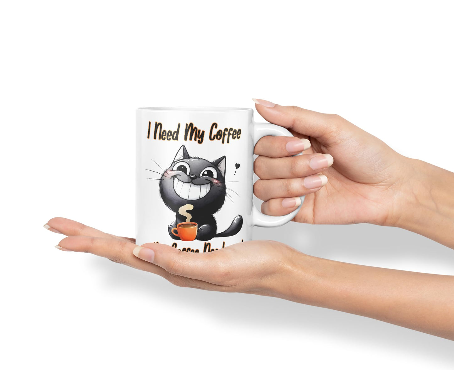 I Need My Coffee &My Coffee Needs Me! Cat Joke sarkasm Sarcastic Ceramic Coloured Mug Cup for Tea Coffee Hot Brew 330ml 11Oz Gift