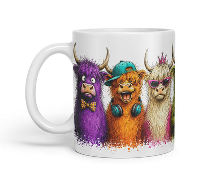 Vixar Highland Cow Mug – Cute Scottish Cow Animal Coloured Ceramic Mug Cup Gift, 11oz (Black)
